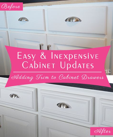 Easy and Inexpensive Cabinet Updates: How to add trim to cabinet drawers (kitchen drawers) Cabinet Drawers Kitchen, Drawers Kitchen, Update Cabinets, Diy Kitchen Renovation, Cabinets Drawers, Kitchen Cabinets Makeover, New Kitchen Cabinets, Diy Kitchen Cabinets, Diy Renovation