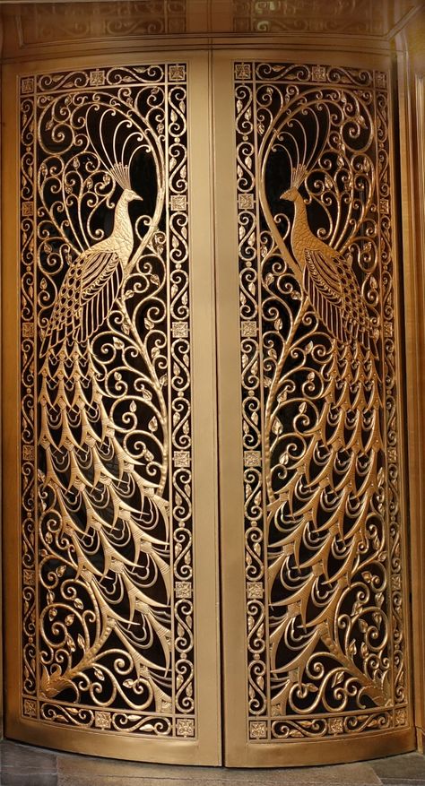 One of the original doors to the Palmer House Hotel in Chicago, Illinois. Peacock Door Design, Metal Entrance Doors, Amazing Gates, Dining Room Design Luxury, Palmer House, Grill Gate Design, Mandir Design, Balcony Grill, Wooden Main Door