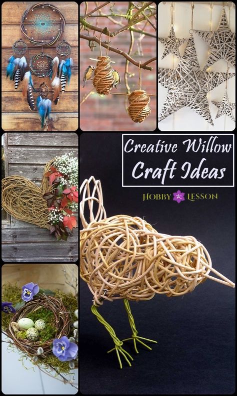 40 Creative Willow Craft Ideas Corkscrew Willow Crafts, Willow Animals Sculpture, Willow Art Ideas, Willow Weaving Projects, Twining Basketry, Willow Projects, Willow Crafts, Willow Sculptures, Willow Sculpture