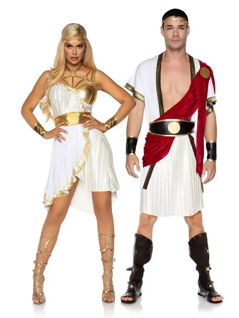 Caesar Costume, Grecian Goddess Costume, Greek Inspired Dress, Greece Dress, Easy Couple Halloween Costumes, Toga Dress, Couples Halloween Costumes, Greek Goddess Costume, Halloween Idea