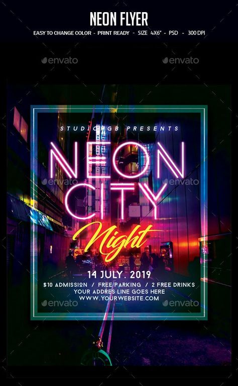 Neon Flyer by studiorgb | GraphicRiver Neon Design Poster, Party Poster Ideas, Neon Poster Design, Night Poster Design, Neon Graphic Design, Club Posters, Banner Sample, Neon Poster, Promo Flyer