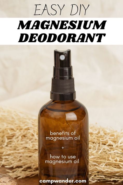 spray bottle with text overlay that reads easy diy magnesium deodorant Magnesium Oil Deodorant Spray, Magnesium Spray Deodorant, Magnesium Deodorant Recipe, How To Use Magnesium Oil Spray, Benefits Of Magnesium Spray, Magnesium Oil Deodorant, Magnesium Oil Spray Benefits, Remedies For Cramps, Coconut Oil Deodorant