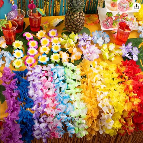 JOYIN Toy 36 Counts Hawaiian Leis Bulk, Tropical Flower Lei Hawaiian Lei Beach Hawaii Luau Party Favors Decoration Birthday Party Supplies(3 Dozen) Tropical Aesthetic Party, Hawaiian Party Decorations For Adults, Beach Birthday Party For Adults, 21st Aesthetic, Hawaiian Birthday Party Ideas, Luau Dance, Margaritaville Party, Luau Party Favors, Hawaii Themed Party