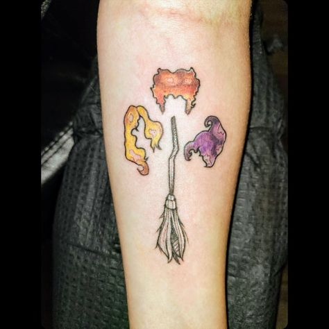 Tattoo, color, broom, hair, sisters Hocus Pocus Binx Tattoo, Simple Hocus Pocus Tattoo, Binx Tattoo, Hocus Pocus Tattoo, Disney Sleeve Tattoos, Disney Sleeve, Witch Pictures, Wicked Tattoos, Witch Stuff