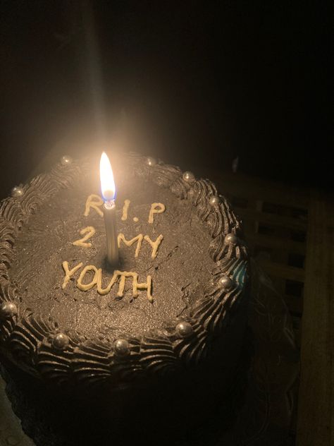 18th Birthday Cake Writing Ideas, Non Cake Birthday Ideas, Rip To My Youth Cake, Rip Teenage Years Cake, Iconic Cake Ideas, Birthday Cake Grunge, Youth Aesthetic Happy, 18th Birthday Songs, 18th Bday Cakes