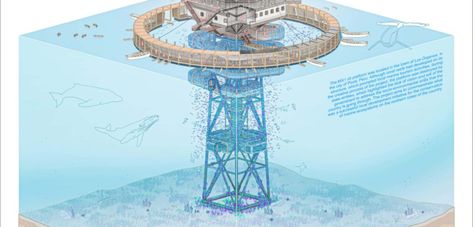 Under the Blue - Non Architecture Competitions Building Under Water, Underwater Architecture Concept, Underwater Architecture, Underwater Structures, Ocean Architecture Concept, Aquarium Building Architecture, Oil Platform, Oil Rig, Architectural Drawings