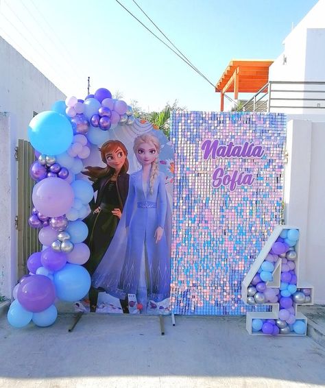 Elsa Theme Decoration, Frozen Birthday Set Up, Frozen Themed Birthday Backdrop, Frozen Birthday Party Themes, Elsa Frozen Party Decorations, Elsa And Anna Themed Birthday Party, Elsa Decorations Party, Frozen Theme Birthday Decoration, 4th Birthday Frozen Theme