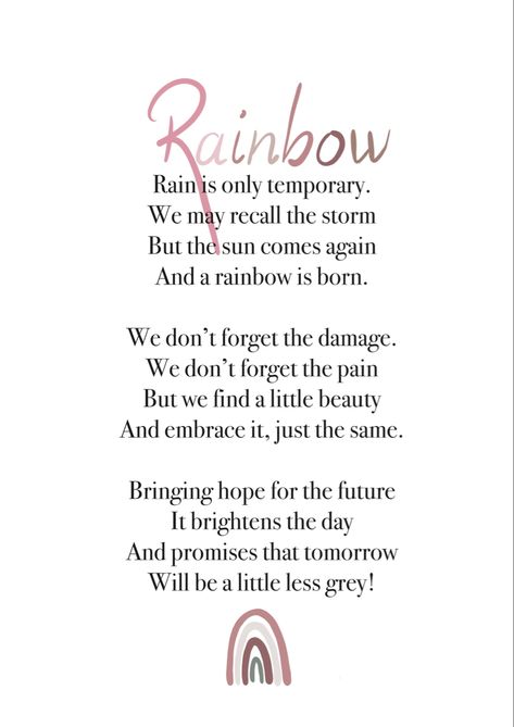 Look For Me In Rainbows Poem, Poems About Rainbows, Quotes About Miscarrying, Poems About Miscarriages, Rainbow Meaning Quotes, Prayer For Miscarried Baby, Quotes About Miscarriages, Miracle Baby Quote, Meaning Of Rainbows