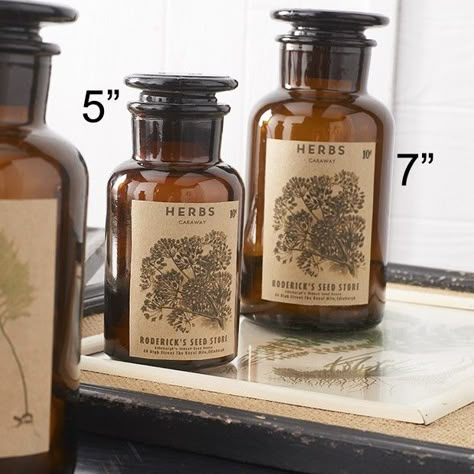 Herbalist Shop, Decorative Glass Bottles, Simple Farmhouse Decor, Herbal Cosmetics, Herb Labels, Spices Packaging, Brown Glass Bottles, Honey Packaging, Simple Farmhouse