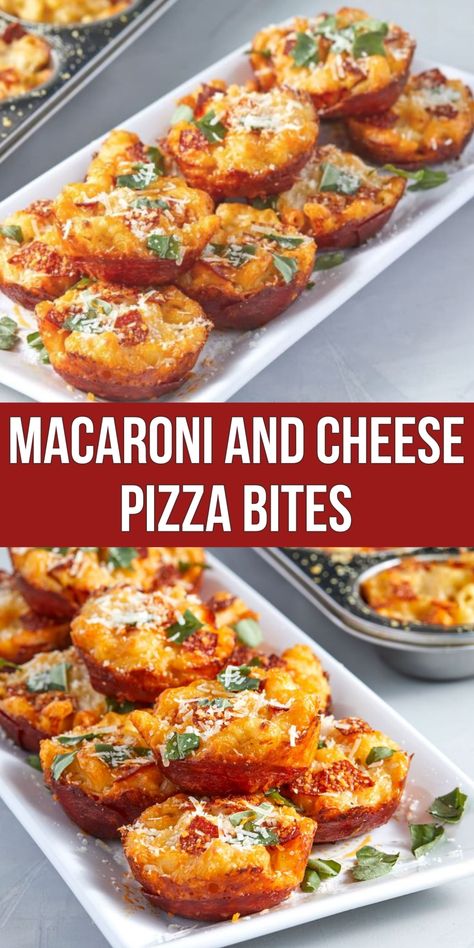 Macaroni and Cheese Pizza Bites - CUCINADEYUNG Pepperoni Appetizers, Mac N Cheese Cups, Macaroni And Cheese Pizza, Mac N Cheese Pizza, Mac N Cheese Bites, Mac And Cheese Pizza, Pizza Cups, Mac And Cheese Bites, Easy Mac And Cheese