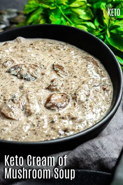 This easy homemade Keto Cream of Mushroom Soup recipe is made with fresh mushrooms and heavy cream. It is the best low carb substitute for condensed cream of mushroom soup. Perfect for adding to classic comfort food recipes like green bean casserole. #keto #ketodiet #lowcarbrecipes #lowcarb #mushrooms #ketorecipes Rny Surgery, Pot Roast Keto, Green Bean Casserole Keto, Keto Cream Of Mushroom Soup, Keto Cream Of Mushroom, Atkins 40, Mushrooms Soup, Condensed Cream Of Mushroom Soup, Ketone Recipes