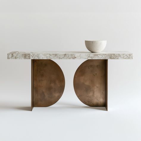 🌕✨ Elevate your entryway with the Celestial Console, a minimal blend of classic elegance and modern geometric artistry. Featuring a luxurious Calacatta marble top and antique brass legs forming two elegant half circles, this sculptural console table draws inspiration from celestial elegance and planetary movements. 🪐 Perfect for adding a touch of refined luxury to our home, this unique piece showcases the natural beauty of the marble stone, making it an ideal centerpiece. Minimal Table, Console Table Design, Marble Console Table, Brass Legs, Calacatta Marble, Marble Stone, Marble Stones, Console Tables, Marble Top