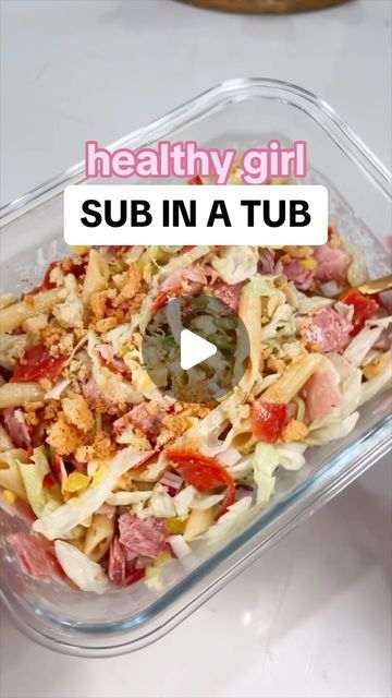 Healthy Salad Recipes With Protein, Easy Meal Prep Cold Lunch, Mealprep Lunch Easy Meals, No Cook Lunch Ideas Healthy, Sub In A Tub Salad With Pasta, Clean Lunch Meal Prep, Protein Pasta Lunch, High Protein Sub In A Tub, Makayla Thomas Meal Prep