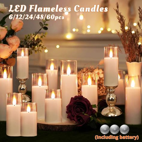 6-60PCS Acrylic Glass Led Candles with Batteries Wedding Flameless Candles Flickering Pillar Candle for Home Party Outdoor Decor - AliExpress 39 Led Candle Wedding, Decorating With Candles, Flameless Candles Wedding, Party Outdoor, Flickering Candles, Flameless Candles, Wedding Candles, Home Party, Outdoor Parties