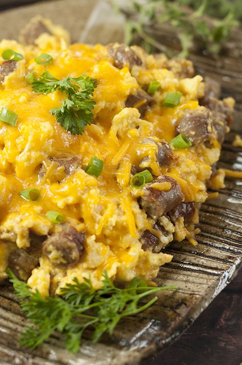 Sausage, Egg, and Cheese Scramble | Wishes and Dishes Pork Breakfast, Wishes And Dishes, Breakfast Skillet Recipes, Pork Sausage Recipes, Pork Breakfast Sausage, Sausage Rice, Amish Bread, Morning Family, Egg Skillet