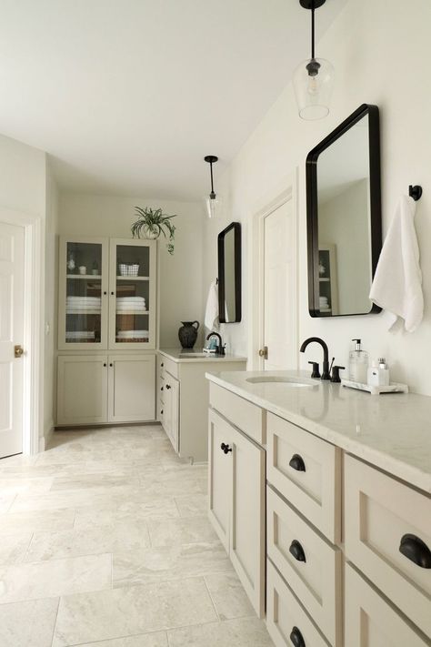 Beige Vanity Bathroom, Bathroom With White Walls, Bathroom Design Neutral, Beige Bathroom Vanity, Bathroom With Beige Tile, White And Beige Bathroom, Beige Bathroom Tile Ideas, Beige Bathroom Tile, Beige Vanity