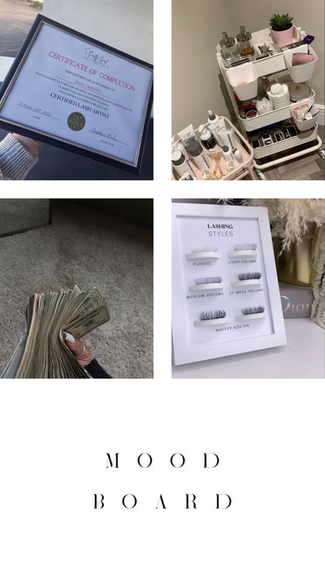 I made this mood board on Canva x Lash Tech Mood Board, Esthetician School Vision Board, Esthetician Vision Board Collage, Aesthetician Vision Board, Cosmetologist Vision Board, Vision Board Cosmetology, Beauty Therapist Aesthetic, Lash Tech Vision Board, Esthetician Mood Board