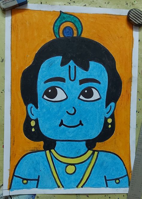 Oil Pastel Drawing Drawing Oil Pastels Easy, Krishna Drawing For Kids, Easy Cartoon Characters, Basic Drawing For Kids, Drawing Pictures For Kids, Fruit Pictures, Hand Art Kids, Oil Pastel Drawings Easy, Ganesh Art Paintings