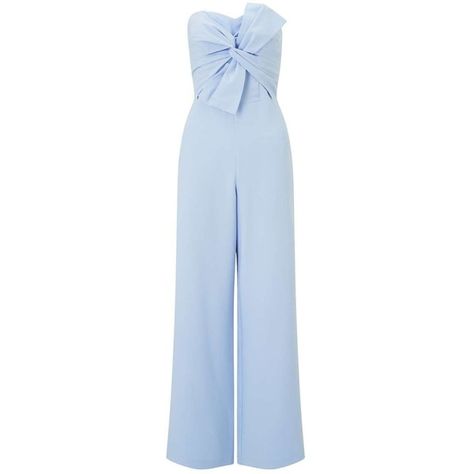 Miss Selfridge PREMIUM Blue Bow Front Jumpsuit ($46) ❤ liked on Polyvore featuring jumpsuits, blue, jump suit, bandeau jumpsuit, wide leg jumpsuit, blue jump suit and blue wide leg jumpsuit Powder Blue Jumpsuit, Pastel Blue Jumpsuit, Jumpsuit Outfit Wedding, Light Blue Jumpsuit, Summer Weddings Bridesmaids, Bridesmaids Jumpsuits, Bandeau Jumpsuit, Cold Shoulder Jumpsuit, Jumpsuit Wide Leg