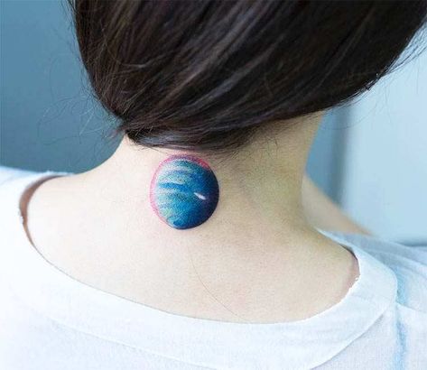 Planet Neptune tattoo by Zihee Tattoo Neptune Planet Drawing, Neptune Tattoo Planet, Neptune Tattoo, Tattoo Back Of Neck, Trend Tattoo, Tattoo Planet, Tattoo On The Back, Planet Tattoo, Astronomy Tattoo