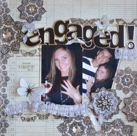 ENGAGED - Scrapbook.com Engagement Scrapbook, Bride Scrapbook, Wedding Album Scrapbooking, Scrapbook Page Ideas, Bridal Shower Scrapbook, Wedding Scrapbook Pages, Wedding Scrapbooking Layouts, Love Scrapbook, Album Scrapbook