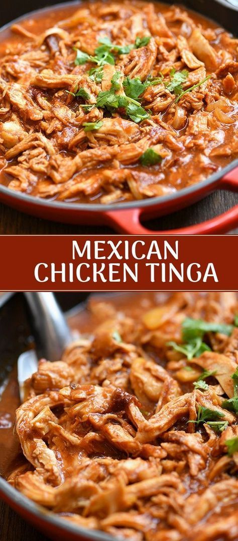 Mexican Chicken Adobo Recipe, Chicken Tostadas Mexican, Mexican Meat Recipes, Mexican Lunch Ideas, Mexican Food Chicken, Mexican Tinga, Mexican Chicken Tinga, Tinga Chicken, Tinga Recipe