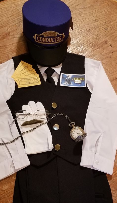 Polar Express Conductor Costume, Polar Express Character Costumes, The Polar Express Costume, Polar Express Halloween Costume, Polar Express Dress Up Ideas, Train Conductor Costume Women, Train Conductor Outfit For Women, Elf Polar Express, Polar Express Ideas For School