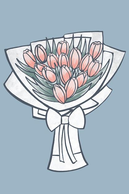 Peach tulips flower bouquet handdrawn il... | Premium Vector #Freepik #vector #illustration-background #background-wallpaper #wallpaper-design #illustrations Tulip Bouquet Sketch, Cute Bouquet Drawing, Tulip Bouquet Illustration, Tulip Drawing Bouquet, Bouquet Of Flower Drawing, Cute Flower Bouquet Drawing, How To Draw Flower Bouquet, Flower Boquettes Drawings, Draw Flower Bouquet