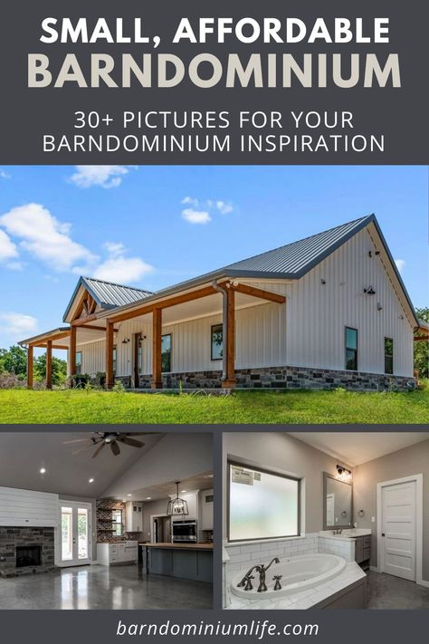 This affordable Barndominium in Cottondale, Texas packs a whole lot into a small area compared to other Barndominiums including 4 bedrooms and 2 baths. Take a look at these 31 photos to get Barndominium ideas for your future Barndominium home plans. #barndo #barndominiumideas Affordable Barndominium, Metal Building House Plans, Metal House Plans, Steel Building Homes, Barn Homes Floor Plans, Metal Building Home, Barndominium Plans, Barn House Design, Shop Barndominium