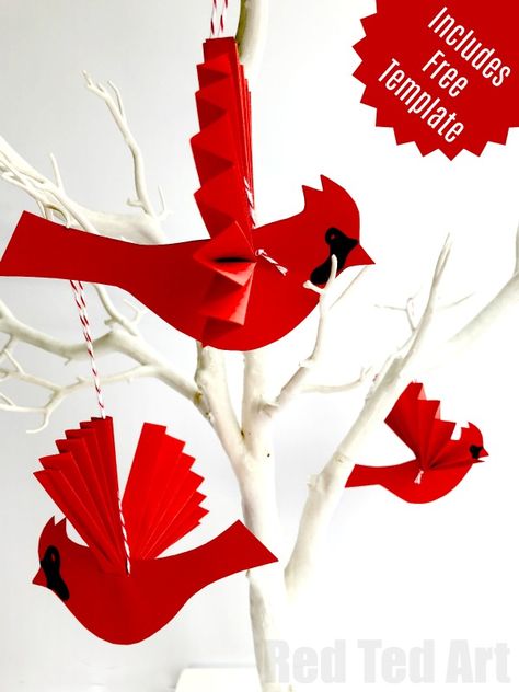 Cardinal Template, Bird Crafts Preschool, Christmas Papercrafts, Bird Paper Craft, Classroom Designs, Red Ted Art, Bird Template, Christmas Creative, Paper Christmas Ornaments