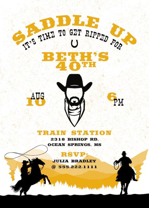 Cowboy Birthday Party Invitations, Western Birthday Cakes, Cowboy Party Invitations, Cowboy Theme Party, Wild West Party, Western Birthday Party, Farm Themed Birthday Party, 20th Birthday Party, Country Party