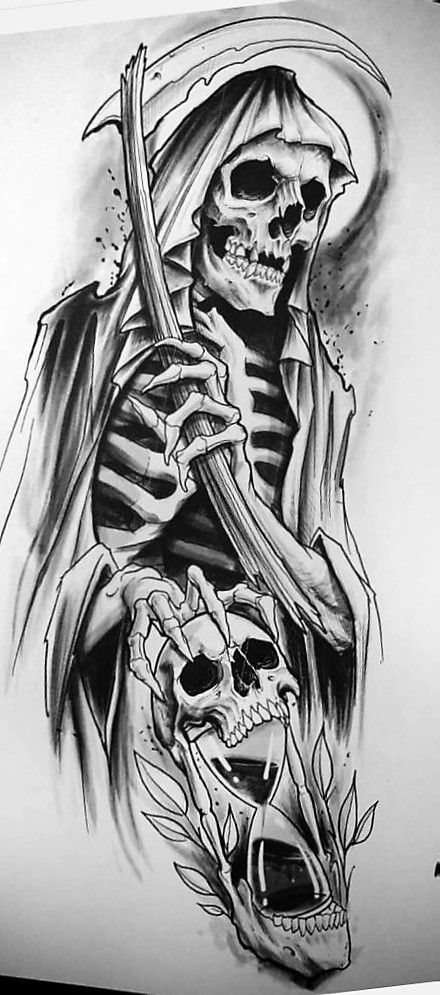 Tattoo New School, Grim Reaper Drawing, Reaper Drawing, Evil Skull Tattoo, Tattoo New, Skull Art Tattoo, Grim Reaper Tattoo, Reaper Tattoo, Skull Sleeve Tattoos