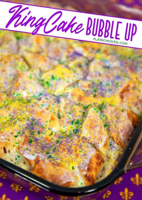 King Cake Bubble Up - Plain Chicken King Cake Recipe, Kek Lapis, Mardi Gras Food, Bubble Up, Mardi Gras Party, King Cake, Sweet Roll, Köstliche Desserts, Cake Roll