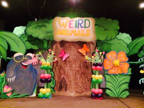 Weird Animals Vbs, Vbs Decorations, Jungle Decorations, Vbs 2023, Concert Stage, Vacation Bible School, Bible School, Weird Animals, Crafts For Kids