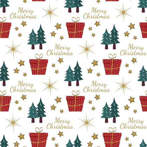 Seamless pattern with festive Christmas gift, trees in snow, stars and snowflakes on white background. Bright print for New Year and winter holidays for wrapping paper, textile and design Gift Wrapper Design, Trees In Snow, Christmas Wrapper, Background Bright, Gift Wrapper, Tree Gift, Gift Wrapping Paper, Christmas Background, Christmas Wrapping