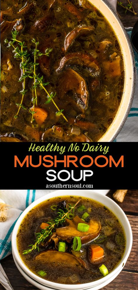 Low Cal Mushroom Soup, Mushroom Broth Soup, Soups Winter, Mushroom Soup Without Cream, Healthy Mushroom Soup, Best Mushroom Soup, Soup Night, Portabella Mushrooms, Mushroom Soup Recipe