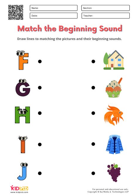 ‘Match the Beginning Sound’ Phonics Worksheets for Kindergarten Beginning Letter Worksheets Kindergarten, Beginning Sound Worksheets Kindergarten, Kg1 Worksheets English, Phonics Worksheets For Kindergarten, Initial Sounds Worksheets, Sounds Worksheet, Alphabet Writing Worksheets, Preschool Phonics, Phonics Worksheets Free