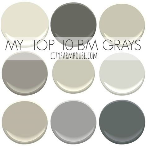 Top 10 Favorite Benjamin Moore Grays-City Farmhouse Functional Farmhouse, Gray Paint Colors, Benjamin Moore Gray, Interior Paint Colors Schemes, City Farmhouse, Interior Colors, Revere Pewter, Urban Farmhouse, Gray Paint