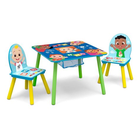 Delta Children Kids Table and Chair Set with Storage (2 Chairs Included) - Greenguard Gold Certified - Ideal for Arts & Crafts, Snack Time, Homeschooling, Homework & More, CoComelon Cocomelon Characters, Kids Table And Chair, Toddler Playroom, Colorful Graphics, Table And Chair Set, Storage Chair, Kids Table, Play Table, Delta Children