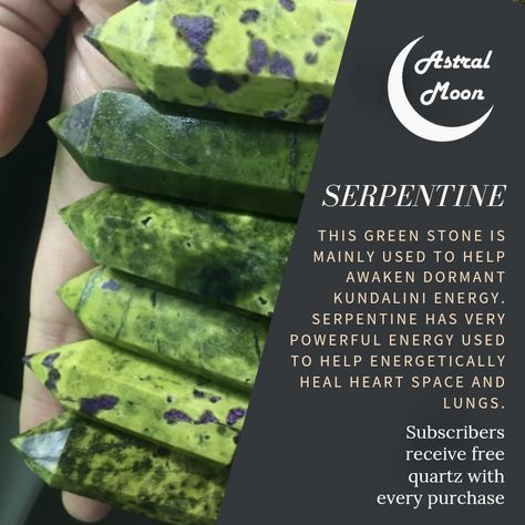 Serpentine Stone Meaning, Kundalini Breathing, Serpentine Crystal Meaning, Serpentine Meaning, Crystals Meaning, Crystals For Beginners, Colourful Stones, Stone Meanings, Crystal Cleansing