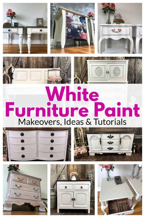 Discover the transformative power of white furniture paint with this white painted furniture collection of ideas, makeovers and tutorial. From chic vintage dressers to modern coffee tables, explore endless inspiration for adding elegance and charm to your home décor. Unlock DIY tips and techniques to revitalize your space with the timeless allure of white paint for furniture. #whitefurniturepaint #whitepaintedfurniture #whitechalkpaint White Paint For Furniture, White Furniture Ideas, White Furniture Paint, Painting Wood Furniture White, White Painted Dressers, White Chalk Paint Furniture, Cream And White Bedroom, Repainted Furniture, White Distressed Furniture