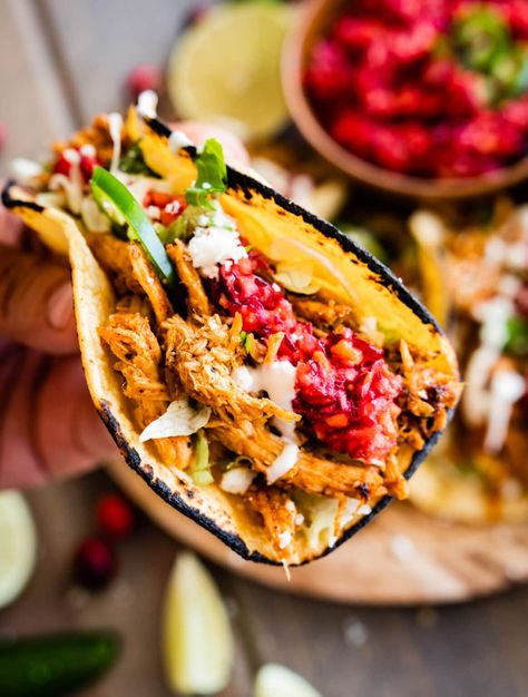 Leftover Turkey Tacos Recipe: Thanksgiving leftovers - CucinaByElena Leftover Turkey Tacos, Sweet Potato Cranberry, Turkey Tacos Recipes, Turkey Sweet Potato, Recipe Thanksgiving, Thanksgiving Leftover, Turkey Tacos, Cranberry Cheese, Cotija Cheese