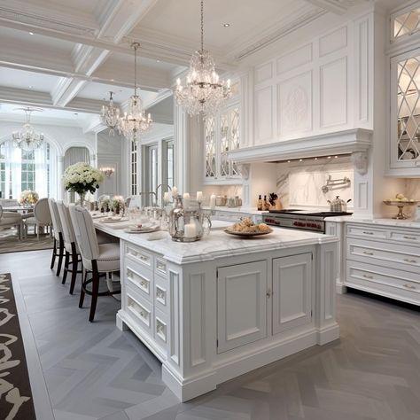 Elegant Kitchens Luxury, Luxury White Kitchen, Roblox House Ideas, Lighting Kitchen Island, Kitchen Sanctuary, Above Ground Pool Deck, Elegant Kitchen Design, Classy Kitchen, Tudor Period