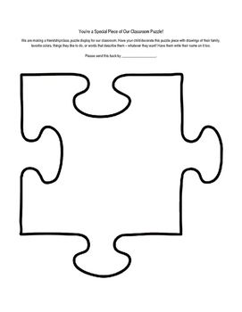 This would be a great homework activity for the beginning of the year. Students can decorate their puzzle piece to share all about themselves. It is also a great way to discuss diversity and what makes us all special, and to create a classroom community by putting all the pieces together in a classroom display. "We All Fit Together." Puzzle Crafts For Kids, Friendship Puzzle Activity, Puzzle Piece Classroom Theme, Friendship Puzzle Pieces, Friendship Crafts Preschool, We All Fit Together Puzzle Template, Puzzle Piece Bulletin Board, Classroom Puzzle, We All Fit Together