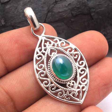 Lapis Lazuli Pendant, Pretty Pendant, Handmade Fine Jewelry, Sterling Silver Jewelry Handmade, Filigree Design, Silver Jewelry Pendant, Silver Jewelry Handmade, Green Onyx, Handmade Pendants