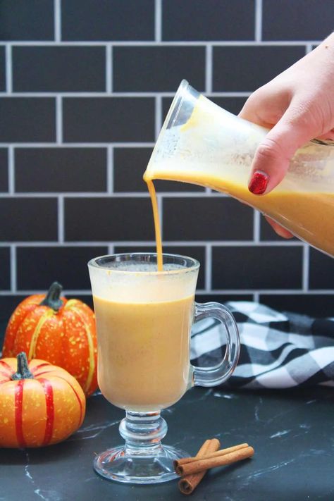 Pumpkin Spice Coquito (+VIDEO) - The Six Figure Dish Pumpkin Spice Coquito, Pumpkin Coquito Recipe, Pumpkin Coquito, Nutella Coquito Recipe, Eggnog Treats, Traditional Coquito Recipe, Puerto Rican Coquito Recipe, Coquito Drink, Puerto Rican Coquito