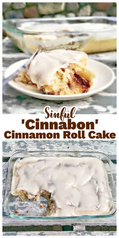 Cinnabon Cinnamon Roll Cake, Cinnabon Cake, Cinnabon Cinnamon Rolls, Cake Breakfast, Sweet Roll Recipe, Cinnamon Breakfast, Homemade Recipes Dessert, Party Food Dessert, Cinnamon Cake