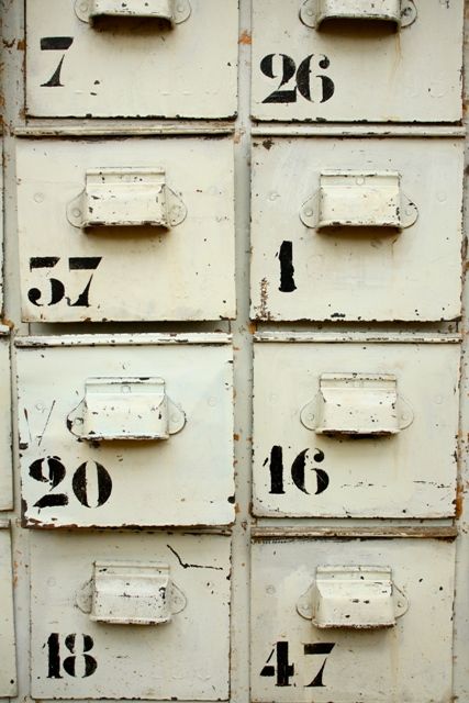 ✚ Mail Boxes, Chippy Paint, Beautiful Fonts, Industrial House, Rustic Industrial, Industrial Chic, Industrial Furniture, Vintage Industrial, Vintage Finds