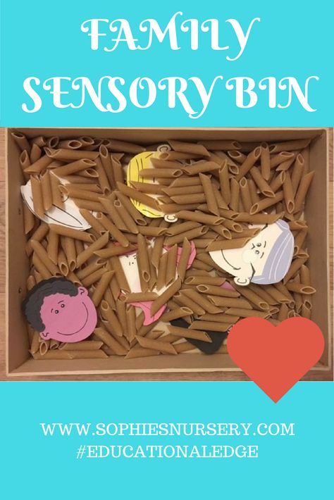 Family Photo Sensory Bin - Sophie's Nursery Family Sensory Bin Preschool, Family Sensory Bin, Family Night Activities, Orange Rooms, Baby Sensory Play, Dry Rice, Family Theme, Themed Activities, Packaging Paper