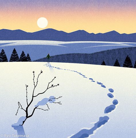 NON January 2022 on Behance January Illustration, Winter Landscape Illustration, Illustration Basic, Ryo Takemasa, Winter Graphics, Snow Illustration, Winter Illustration, Japanese Painting, Landscape Illustration